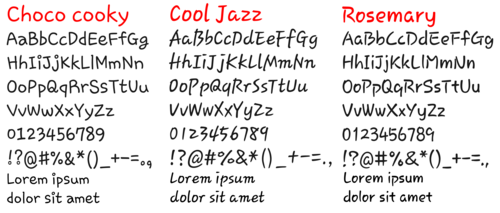 مقارنة بين خطوط Choco Cooky و Cool Jazz و Rosemary