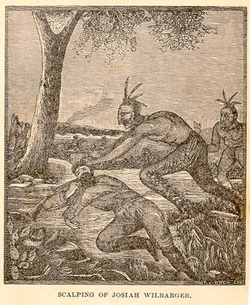 جوزيا ب. ويلبارجر يتعرض لسلخ فروة رأسه على يد هنود الكومانش، 1833