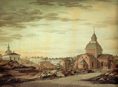 كنيسة أولريكا إليونورا في الفترة ما بين 1816 و1817، وتقع تقريبًا في الجزء الشمالي الغربي من الساحة