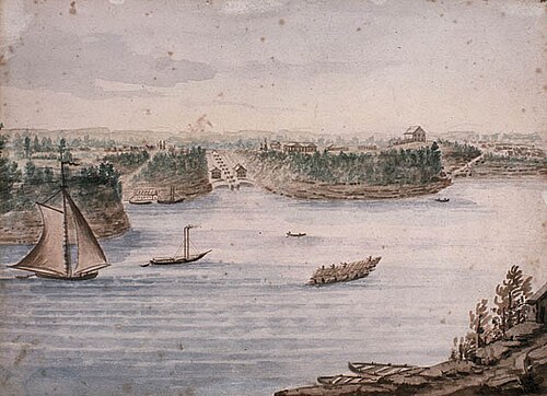 تل باراك (تل البرلمان الحالي) وقناة ريدو كما بدت في عام 1832