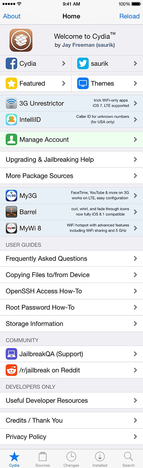 لقطة شاشة من Cydia
