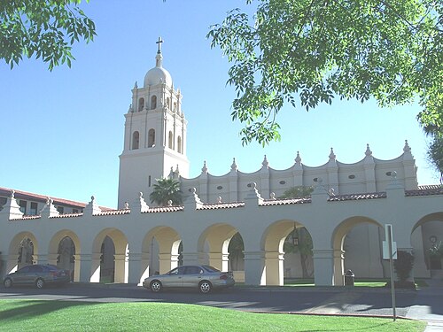 The Brophy College Chapel was built in 1928 and is located at 4701 N. Central Avenue. The Chapel was donated by Mrs. William Henry Brophy in memory of her husband. The Spanish Colonial chapel was built by the students of Brophy College. It was listed in the National Register of Historic Places on August 10, 1993, reference #93000747.