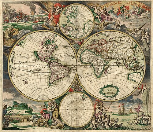 خريطة تاريخية للعالم من إعداد جيرارد فان شاجن، 1689