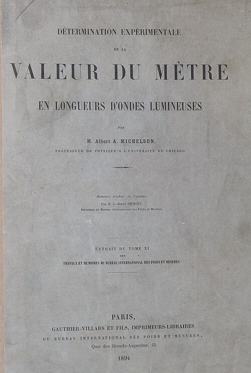 الترجمة الفرنسية لكتاب "التحديد التجريبي لسرعة الضوء" (1894)