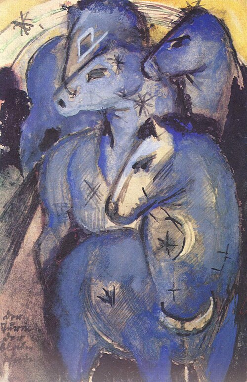 Tower of Blue Horses; by Franz Marc; 1912; ink and guache on card; 14.3 x 9.4&nbsp;cm; Bavarian State Painting Collections (Munich, Germany)