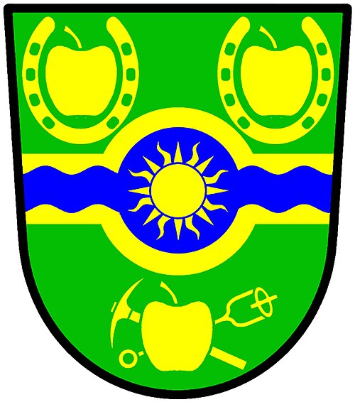 a fess nowy - Vert on a fess nowy ... a bar wavy nowy azure chargeed with a sun in splenour or - Town of Oliver, Canada