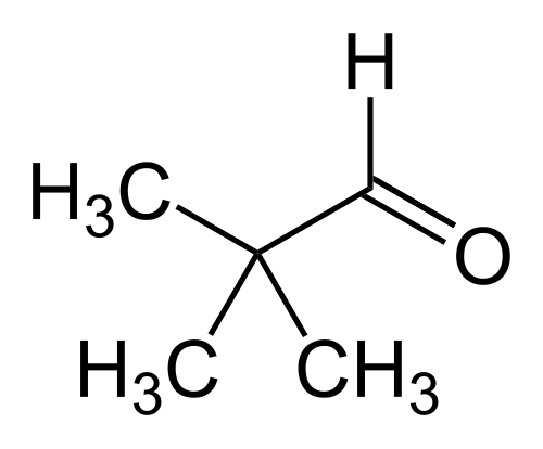 تمثيل خطي زاوي للألدهيد العضوي، (CH3)3C-C(=O)-H