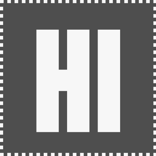 شعار البودكاست "Hello Internet". يتكون من مربع رمادي اللون مع حروف بيضاء عريضة بدون serif "HI" في المنتصف.