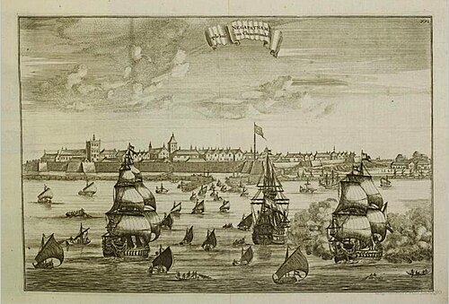 سفن تجارية هولندية في نيغاباتنام، كورومانديل الهولندية، حوالي عام 1680.