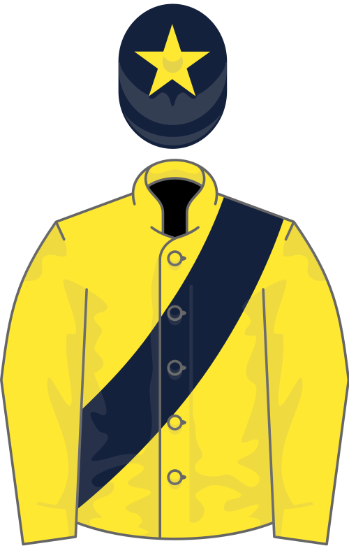 Yellow, dark blue sash, dark blue cap, yellow star