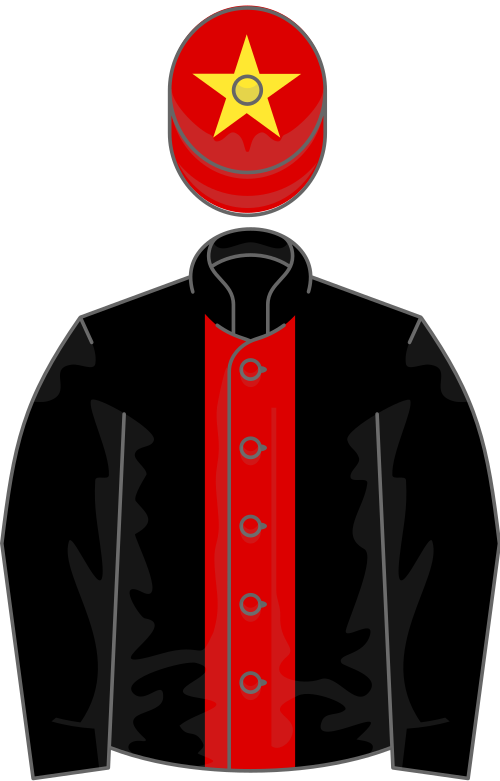 Black, red stripe, red cap, yellow star