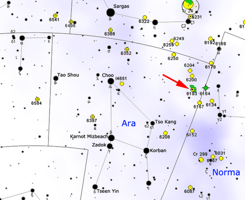 خريطة توضح موقع المجرة NGC 6193.