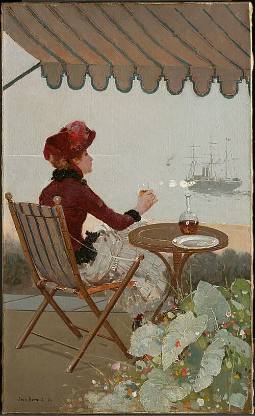 مقهى على شاطئ البحر (1884)، زيت على قماش، 54.9 × 33.3 سم (21 5/8 × 13 1/8 بوصة)، معهد كلارك للفنون