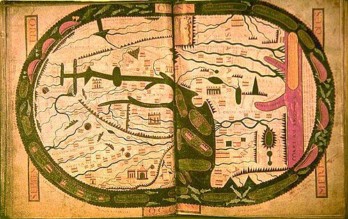 خريطة العالم من كتاب Saint-Sever Beatus، الذي يعود تاريخه إلى حوالي عام 1050 ميلادي.