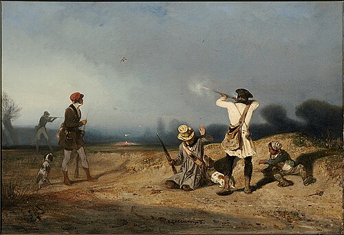 صيد الطيور (1830)، زيت على قماش، 34.8 × 50.8 سم (13 11/16 × 20 بوصة)، معهد كلارك للفنون