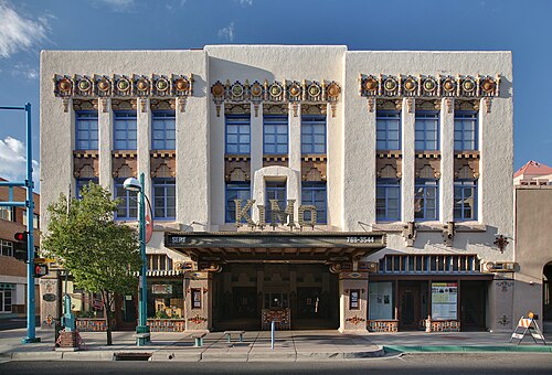 Mix of Pueblo Revival and Art Deco (Pueblo Deco): KiMo Theater, Albuquerque, US, by the Boller Brothers, 1927
