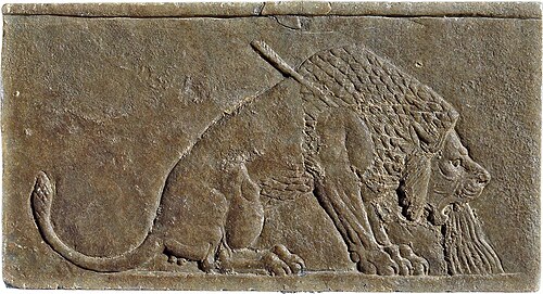 الغرفة 55 – صيد الأسد من آشور بانيبال (تفصيل)، نينوى، العصر الآشوري الجديد، العراق، ج. 645 قبل الميلاد