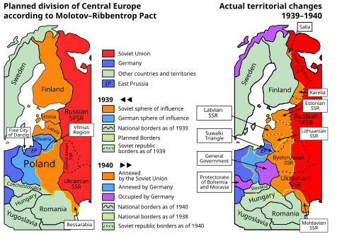 التغييرات الإقليمية المخطط لها والفعلية في أوروبا الوسطى: 1939-1940