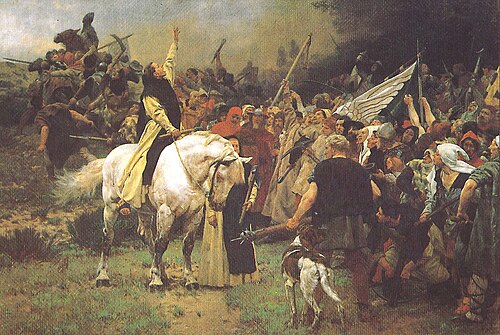 Walter Dodde und die bergischen Bauern bei der Schlacht bei Worringen ("والتر دود وفلاحون بيرج في معركة فورينجن") - معروضة في دوسلدورف، اكتملت في عام 1893