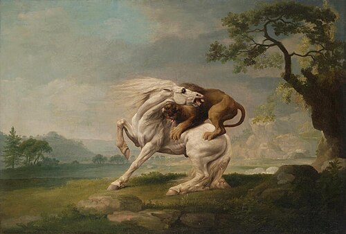 أسد يهاجم حصانًا (1765)، زيت على قماش، 69 × 100.1 سم، المعرض الوطني لفيكتوريا