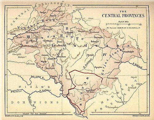 خريطة للمقاطعات الوسطى تعود لعام 1880. وقد تم تأسيس المقاطعة في عام 1861.