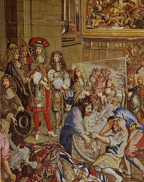 لويس الرابع عشر يزور غوبلان مع كولبير، تصميم تشارلز لو برون (بين عامي 1667 و 1672)