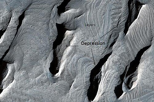 طبقات شازما التيتانيوم، كما تراها HiRISE.