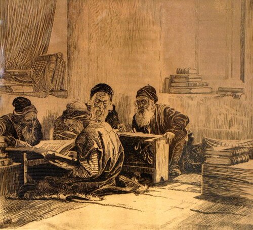 إفرايم موسى ليليان، طلاب التلمود، نقش، 1915
