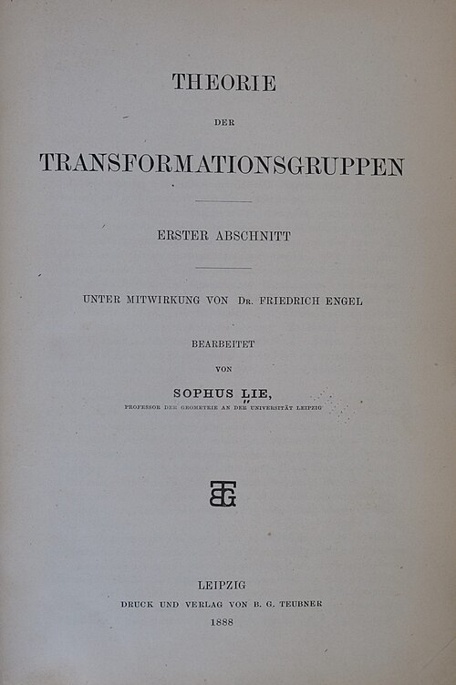 صفحة عنوان "Theorie der Transformationsgruppen"