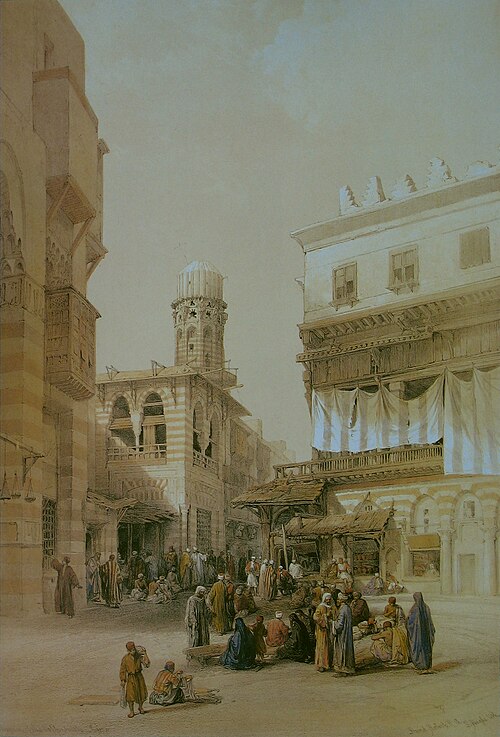 بازار صانعي النحاس في القاهرة بريشة ديفيد روبرتس، 1838