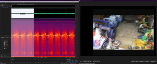 مخطط الطيف في برنامج Adobe Audition (يسار) ld-analyse مع تحميل مجموعة ملفات TBC (يمين) - أرشيف شريط العرض التوضيحي لـ Munday العام.