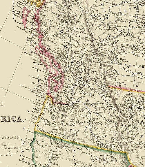 خريطة بريطانية تعود لعام 1844 تُظهر نهر كولومبيا كحدود.