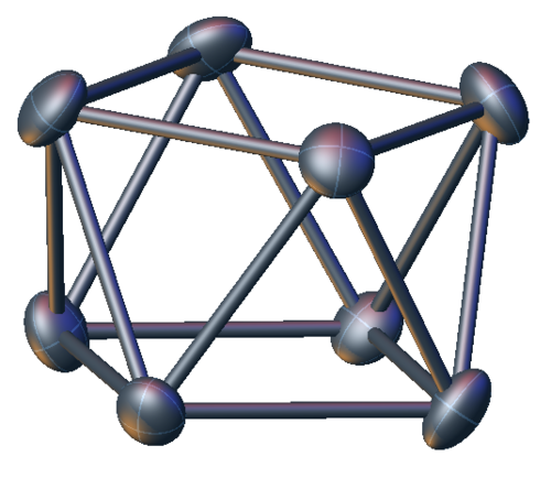 بنية مجموعة Bi2+8 في [Bi8](GaCl4)2.
