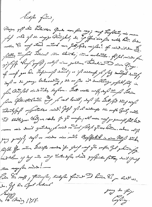 رسالة من ليسينغ إلى كلايست، كُتبت في كورنت (14 مارس 1758)