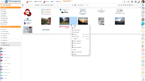 عرض مربعات مدير ملفات EGroupware في متصفح سطح المكتب