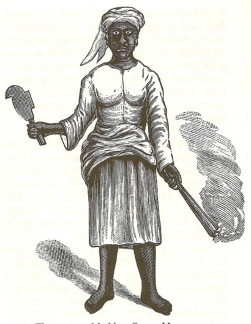 رسم يعود لعام 1888 لـ"الملكة ماري" توماس، إحدى قادة أحداث شغب "فايربيرن" عام 1878 في سانت كروا، وهي تحمل سكينًا من عصا وشعلة.
