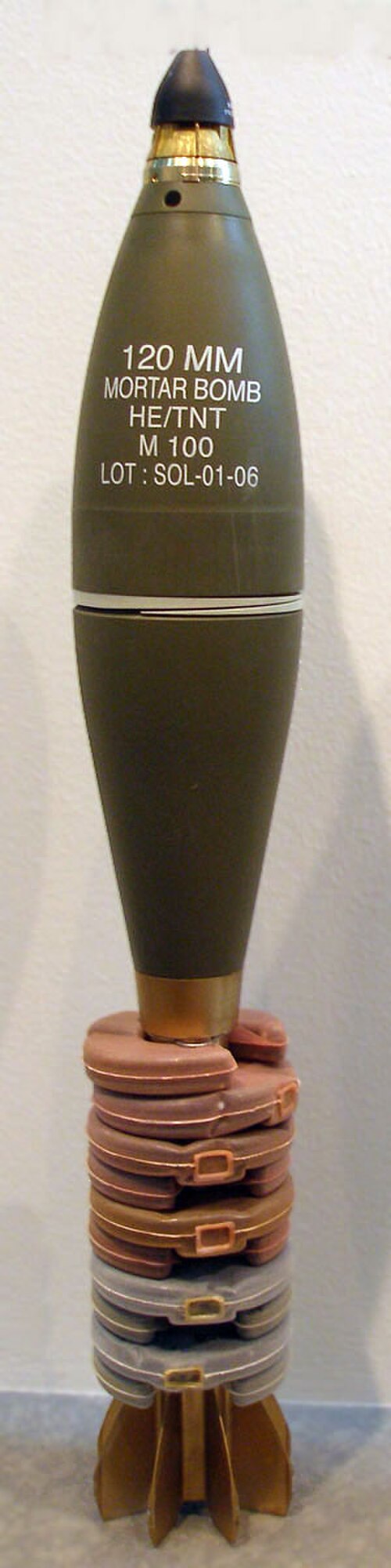 120&nbsp;mm HE mortar shell fitted with proximity fuze