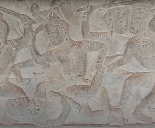 نقش بارز لركبة. يقع في أنغكور وات (القرن الثاني عشر الميلادي) في مملكة كمبوديا.