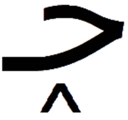 حرف Ha ابتدائي على شكل حرف V متجه للأعلى أسفل السن (sinn)