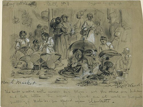 السوق الفرنسي، نيو أورليانز، رسم تخطيطي من تصميم إيه آر وود، 1871