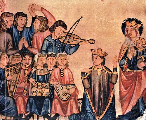 إسبانيا. ثلاثة أشكال من المزامير (الصف السفلي) من كانتيغاس دي سانتا ماريا، كوديسيس ريكو.