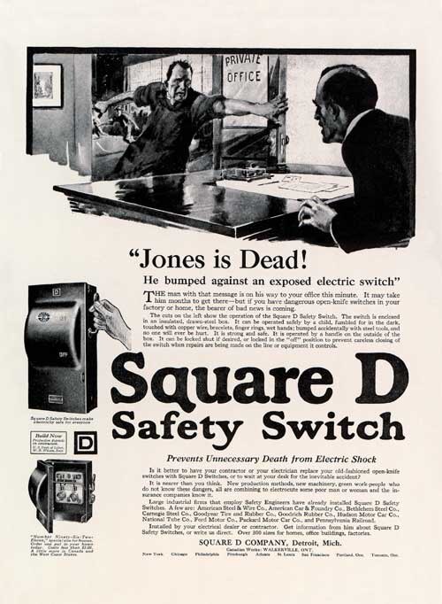 إعلان SquareD بعنوان "جونز مات!"، 1921