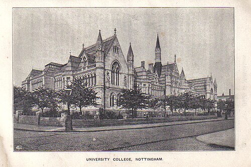 صورة فوتوغرافية لكلية جامعة نوتنغهام (مبنى أركرايت)، من الدليل المصور لمؤتمر الكنيسة 1897
