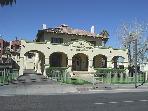 The Charles Dunlap House was built in 1914 and is located at 650 N. 1st. Avenue. This was the house of Charles Dunlap founder of the People's Ice and Fuel Company and the Phoenix Wood and Coal Company and listed in the National Register of Historic Places on November 30, 1983, reference #83003466. Designated as a landmark with Historic Preservation-Landmark (HP-L) overlay zoning. The structure is now occupied by a local law firm.