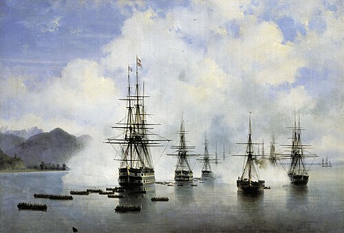 هبوط سرب نيكولاي رايفسكي في سوباشي، 1839، بريشة إيفان أيفازوفسكي