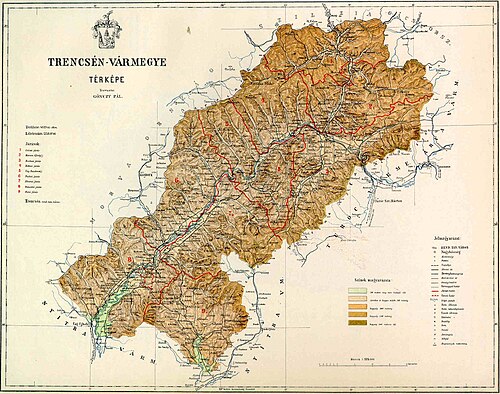 خريطة مقاطعة ترينسين في مملكة المجر (1891)