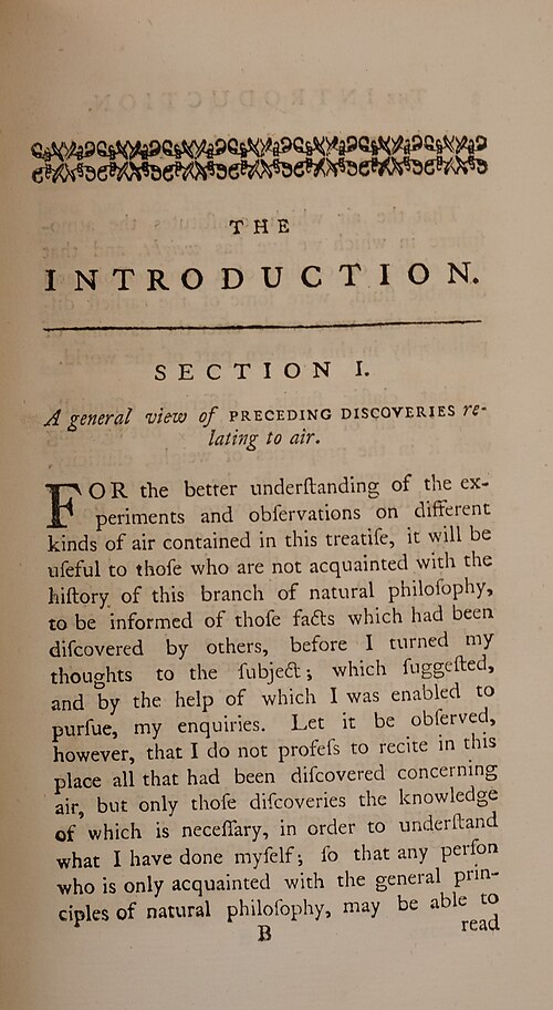مقدمة للمجلد الأول من كتاب التجارب والملاحظات على أنواع مختلفة من الهواء (1774)