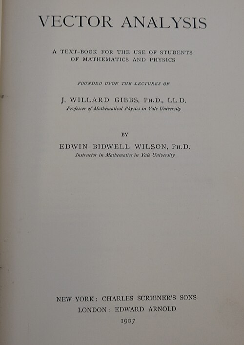 صفحة العنوان لكتاب تحليل المتجهات (1907)
