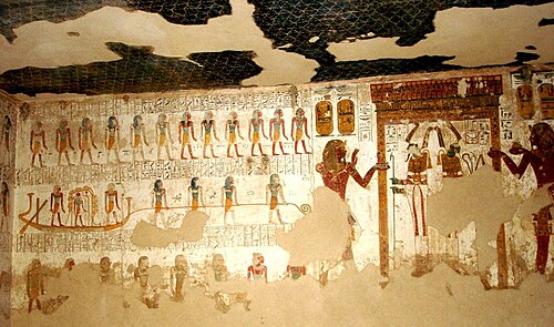 رحلة رع بين آلهة العالم السفلي - من مقبرة الفرعون مرنبتاح (حوالي 1213-1203 قبل الميلاد).