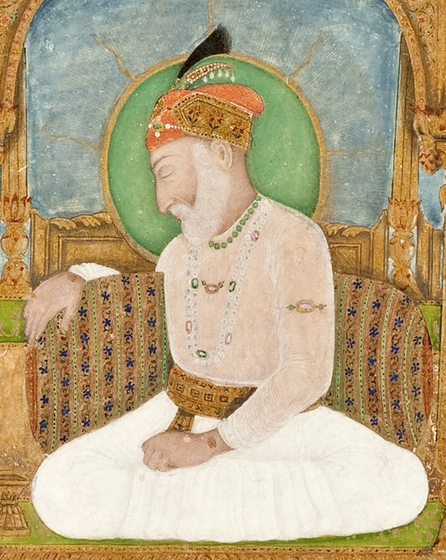 يجلس الإمبراطور المغولي الكفيف شاه عالم الثاني على عرش دلهي